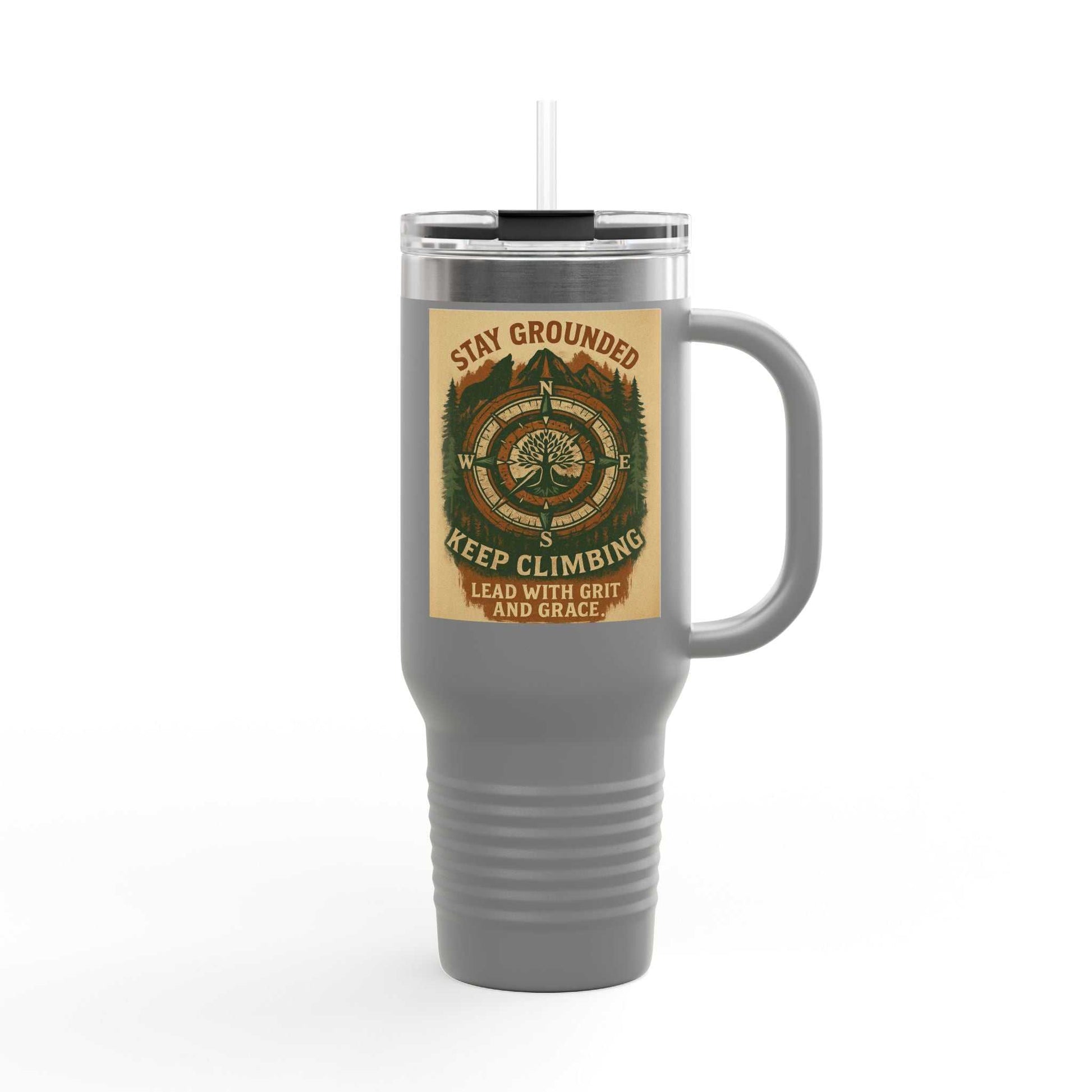 40oz Stay Grounded Travel Mug for Adventures, Insulated Tumbler with Handle.