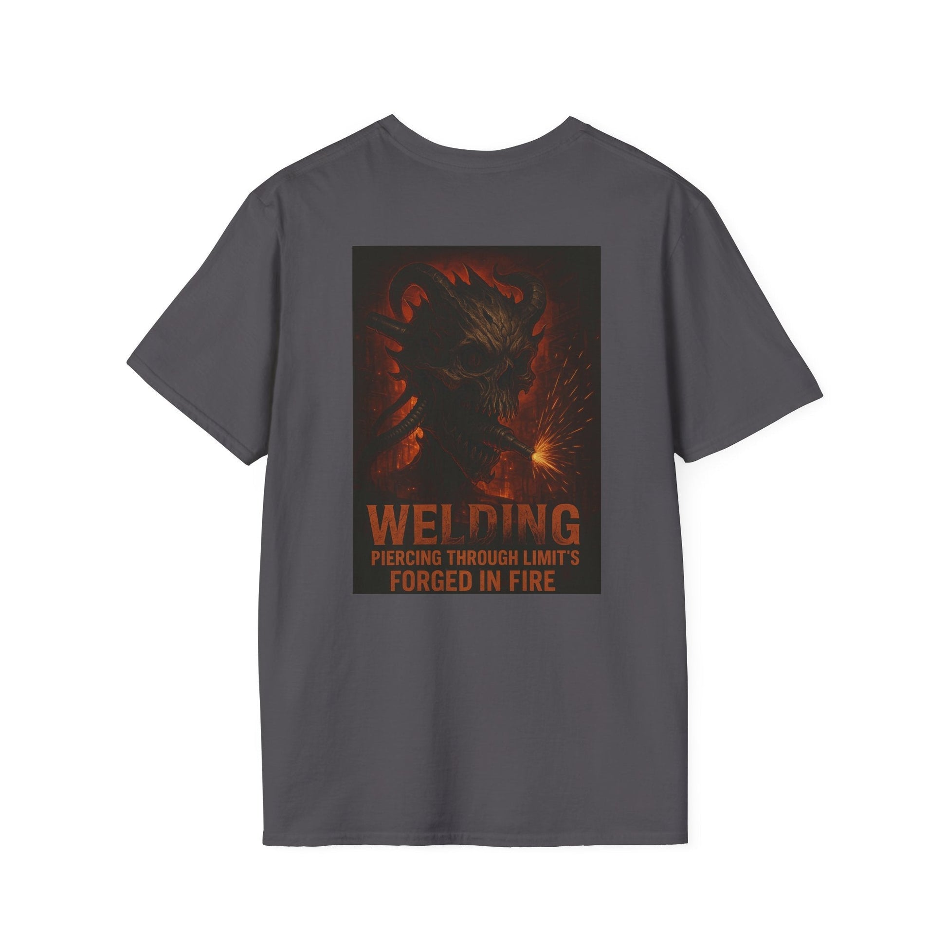 Welding Gift T-Shirt with "Forged in Fire" graphic for metalworkers, featuring a bold design on soft, ring-spun cotton.