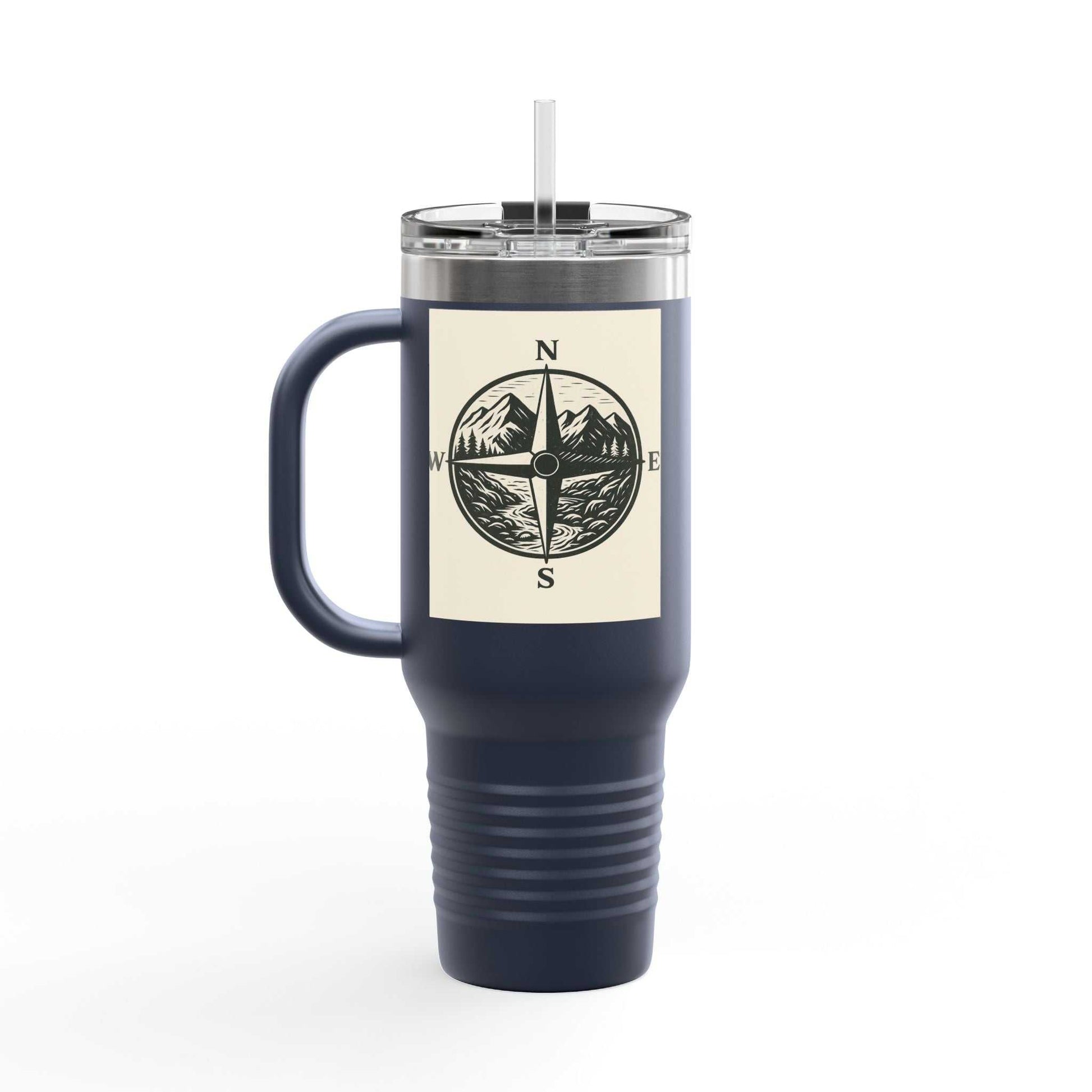 Montana Compass Travel Mug - 40oz insulated stainless steel cup with compass design for outdoor adventures.