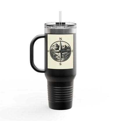 Montana Compass Travel Mug – 40oz insulated cup with compass design, ideal for outdoor adventures.