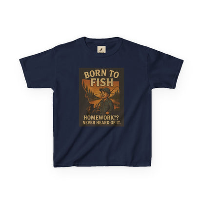 Kids Fishing T-Shirt – Funny Born to Fish, Skip Homework Design