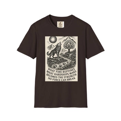 Inspirational Wolf T-Shirt with bold nature design and kindness message, featuring a striking wolf graphic.