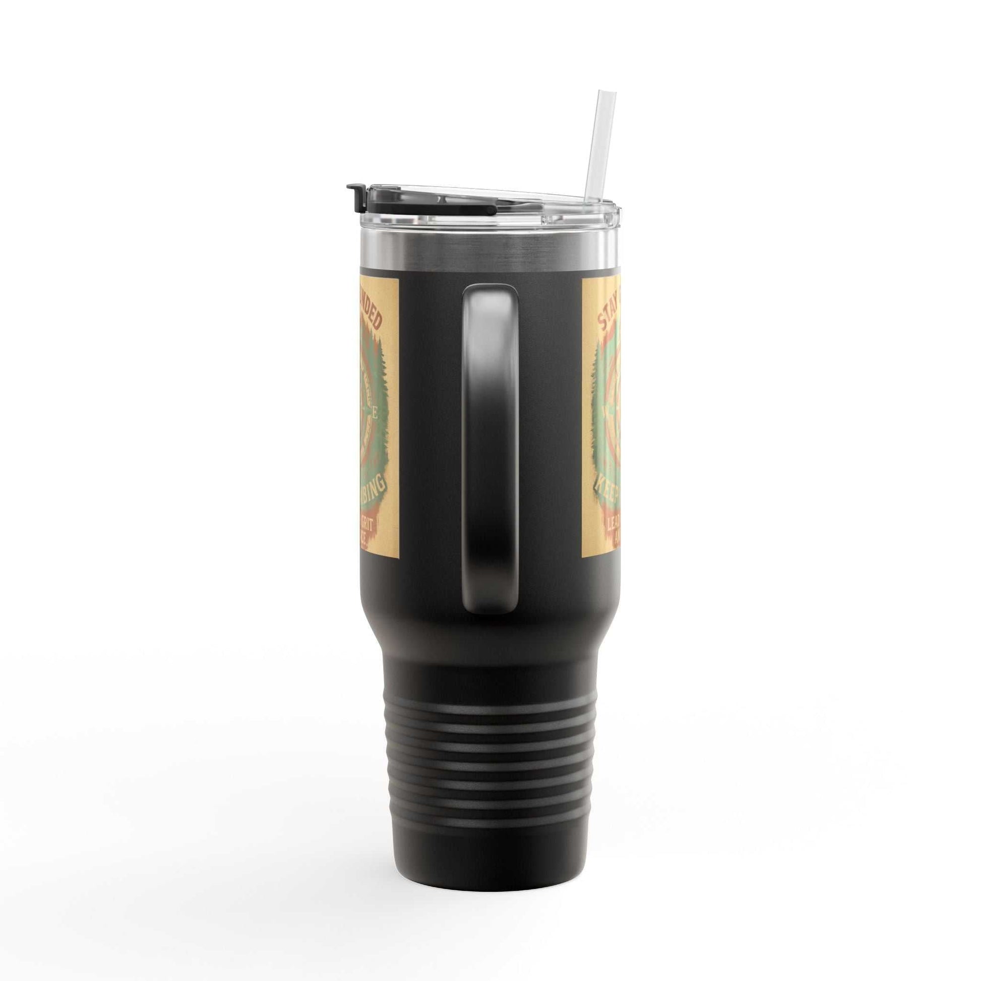 40oz insulated Stay Grounded Travel Mug, durable stainless steel, ergonomic handle, vibrant design.