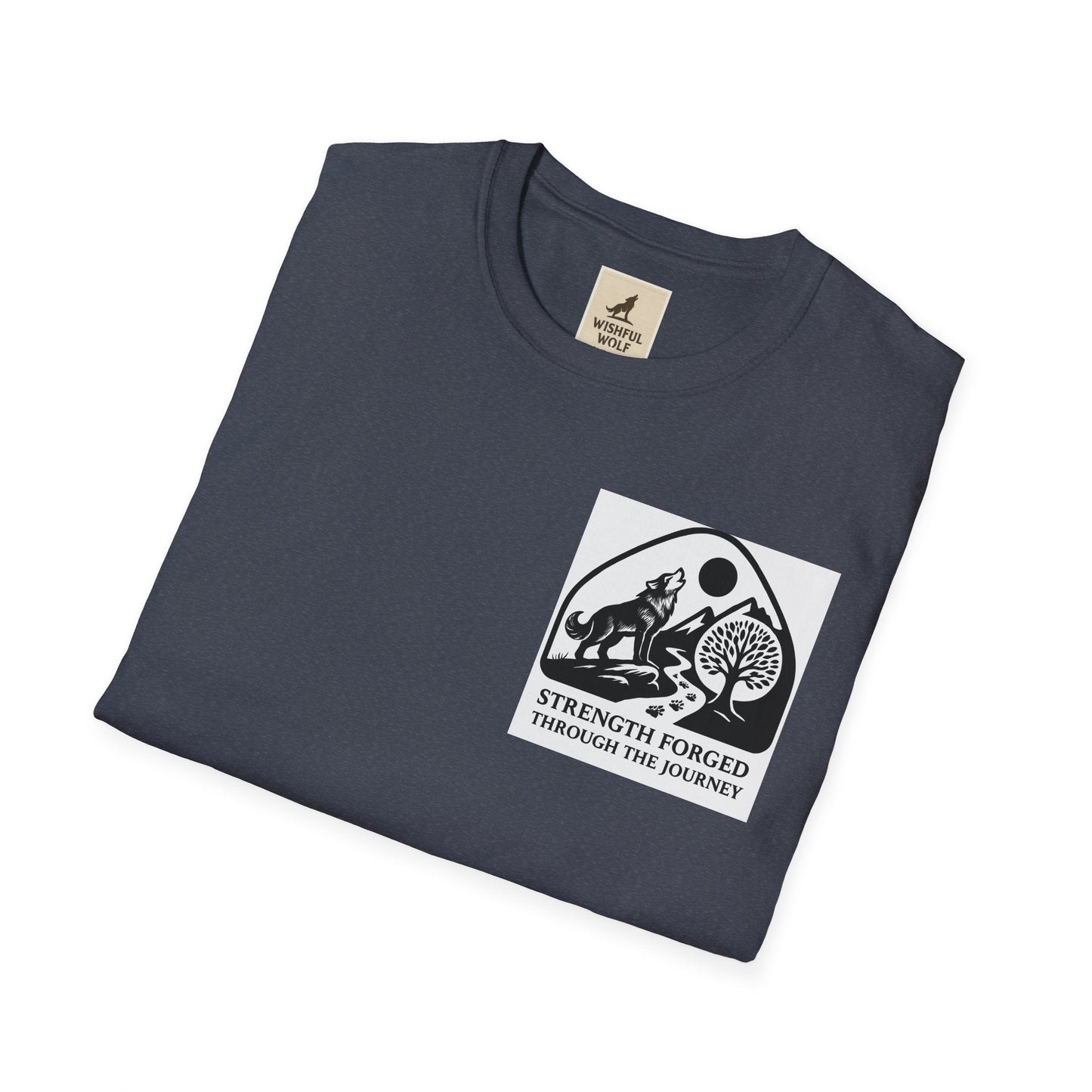 Welding Gift T-Shirt with "Strength Forged Through the Journey" graphic, ideal for metalworkers and welders.