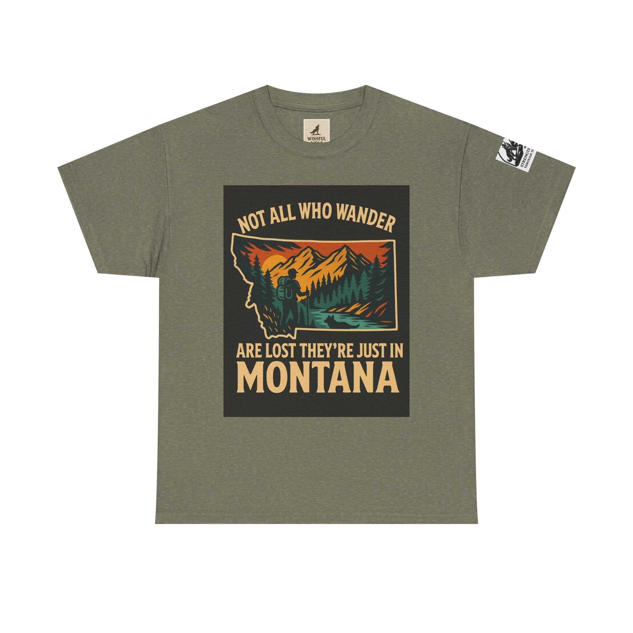 Get Lost in Montana Tee with nature-inspired print and phrase, ideal for adventure seekers.