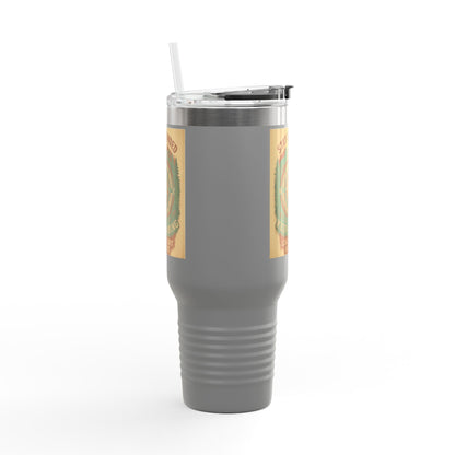 40oz Stay Grounded Travel Mug with insulated stainless steel design, featuring a nature-themed print and ergonomic handle.