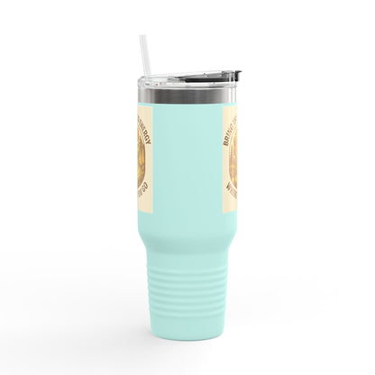 40oz insulated travel cup, Good Energy Only Mug with positive vibes design, ergonomic handle, leak-resistant lid.