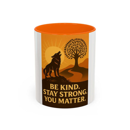 Inspirational Wolf Coffee Mug with motivational quote and nature design in 11oz and 15oz sizes.