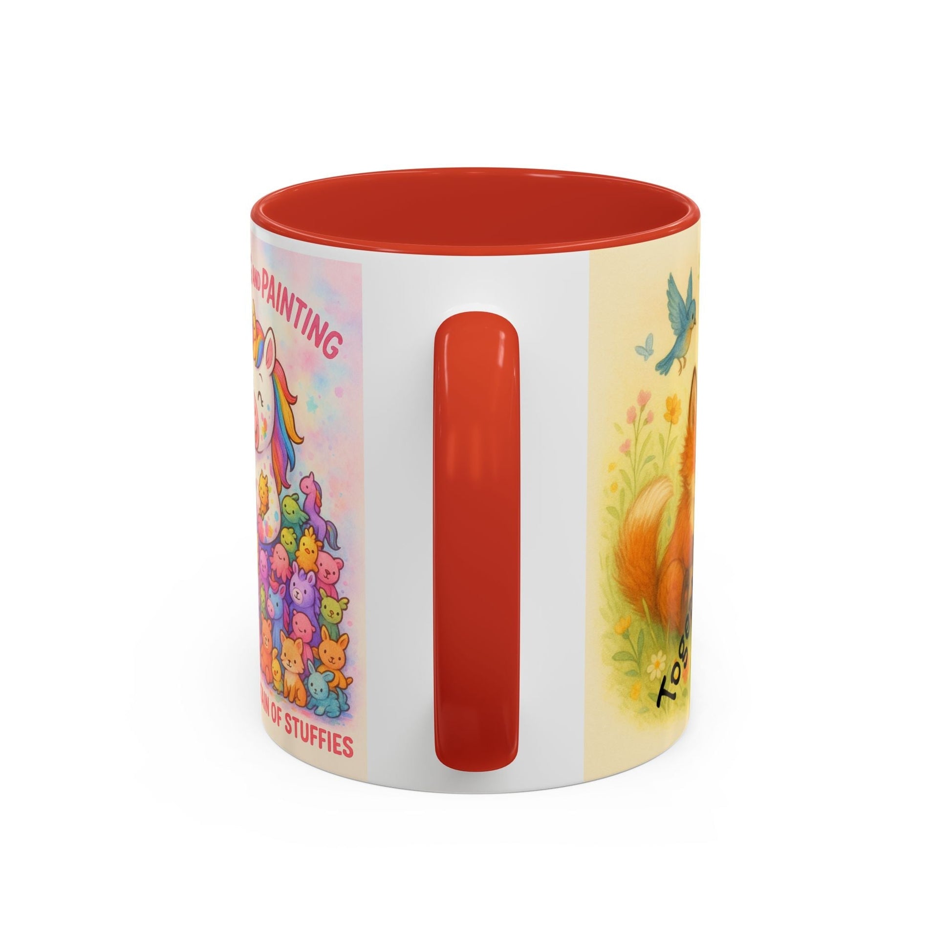 Whimsical Cat Mug with playful cat and unicorn design, perfect for cat lovers and creatives.