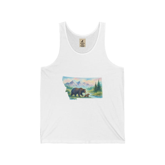 Montana-Inspired Unisex Jersey Tank Top, Outdoor Adventure Apparel, Nature Lover's Gift, Summer Fashion, Eco-Friendly Wear