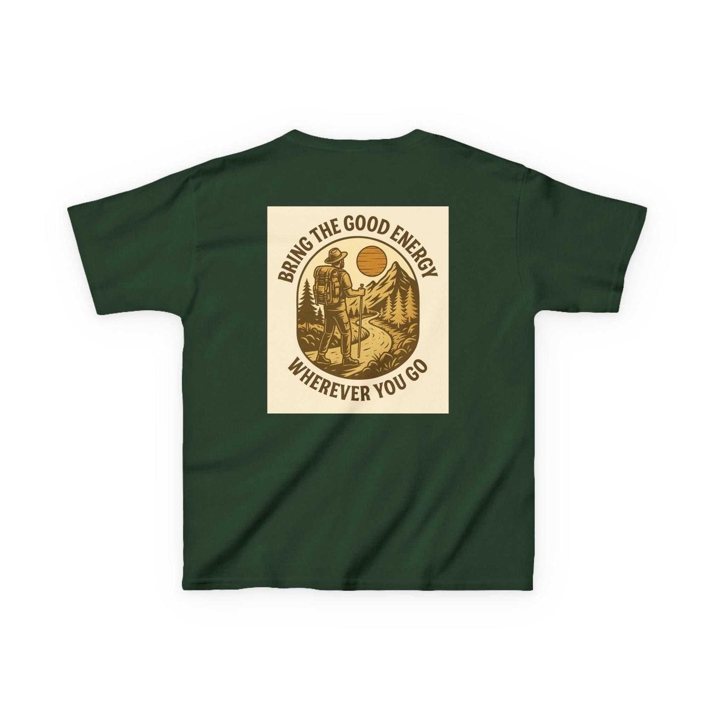 Adventure Kids Tee with motivational nature-inspired design, green color.
