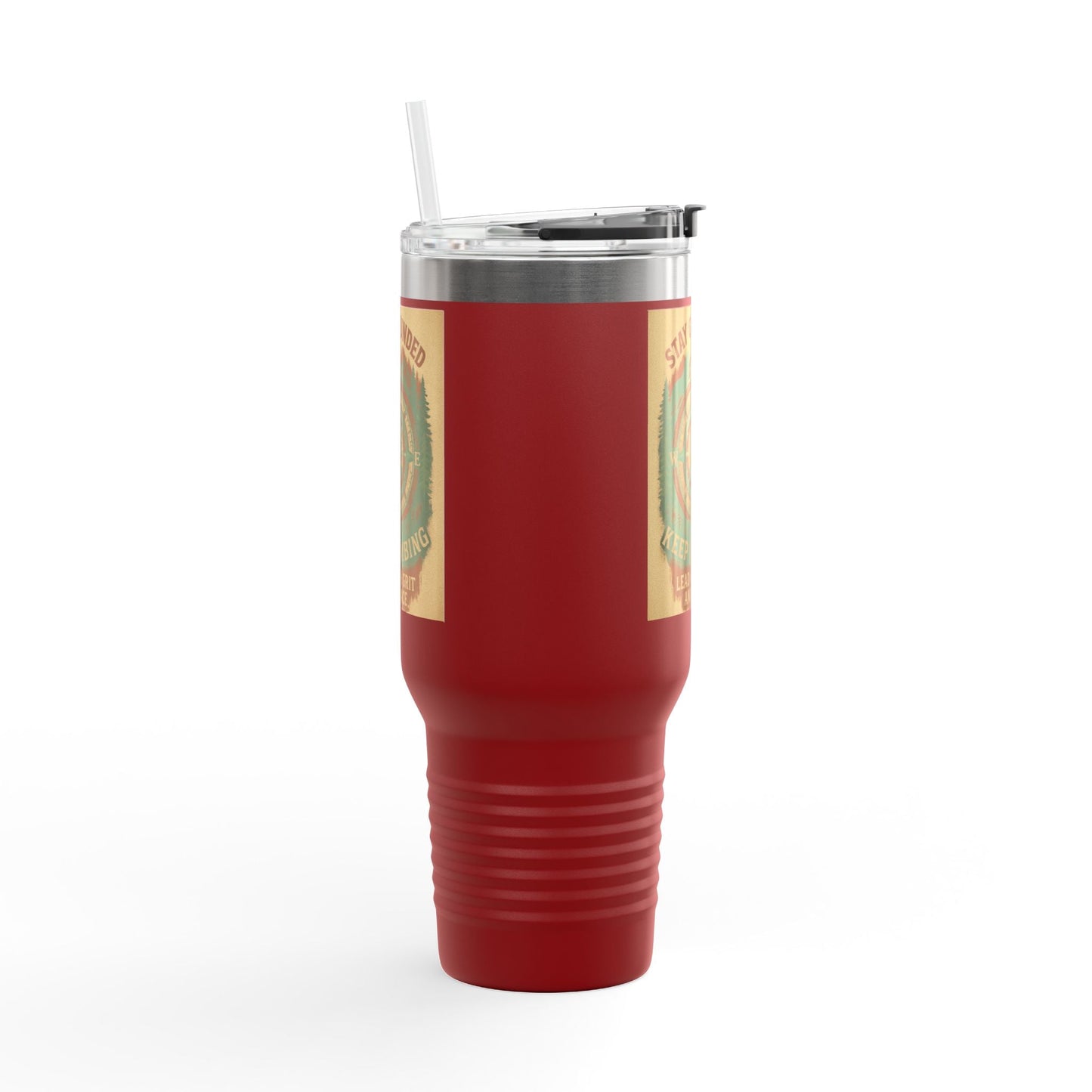 40oz insulated Stay Grounded Travel Mug with stainless steel body, ergonomic handle, and vibrant design.