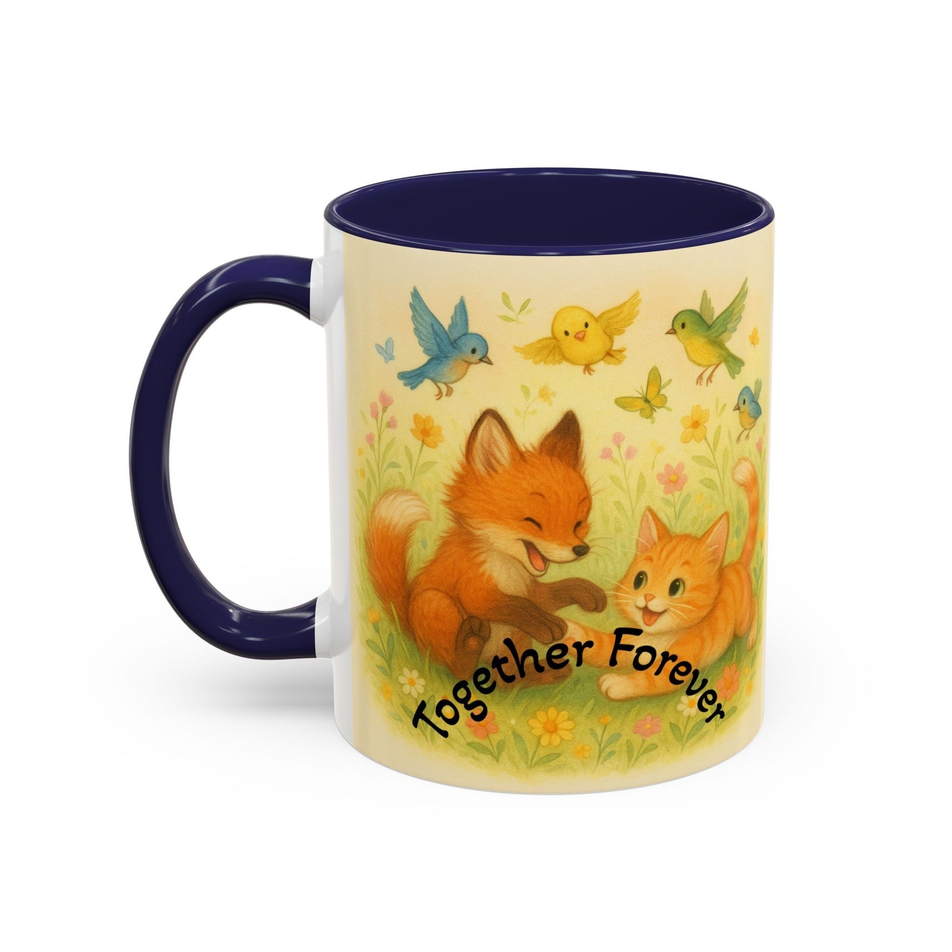 Whimsical Cat Mug with playful animal design and "Together Forever" text, perfect gift for creatives and animal lovers.