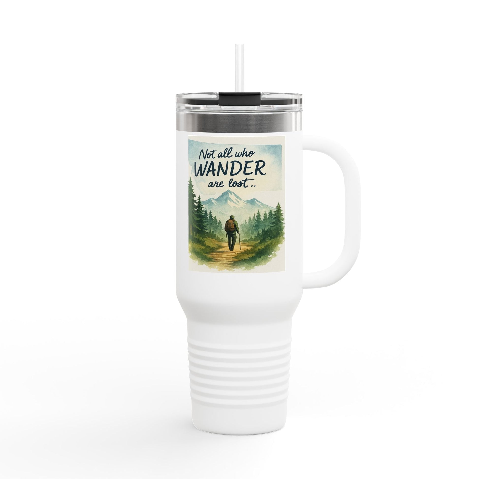 Montana 40oz Adventure Mug with elk design, ergonomic handle, and spill-resistant lid.