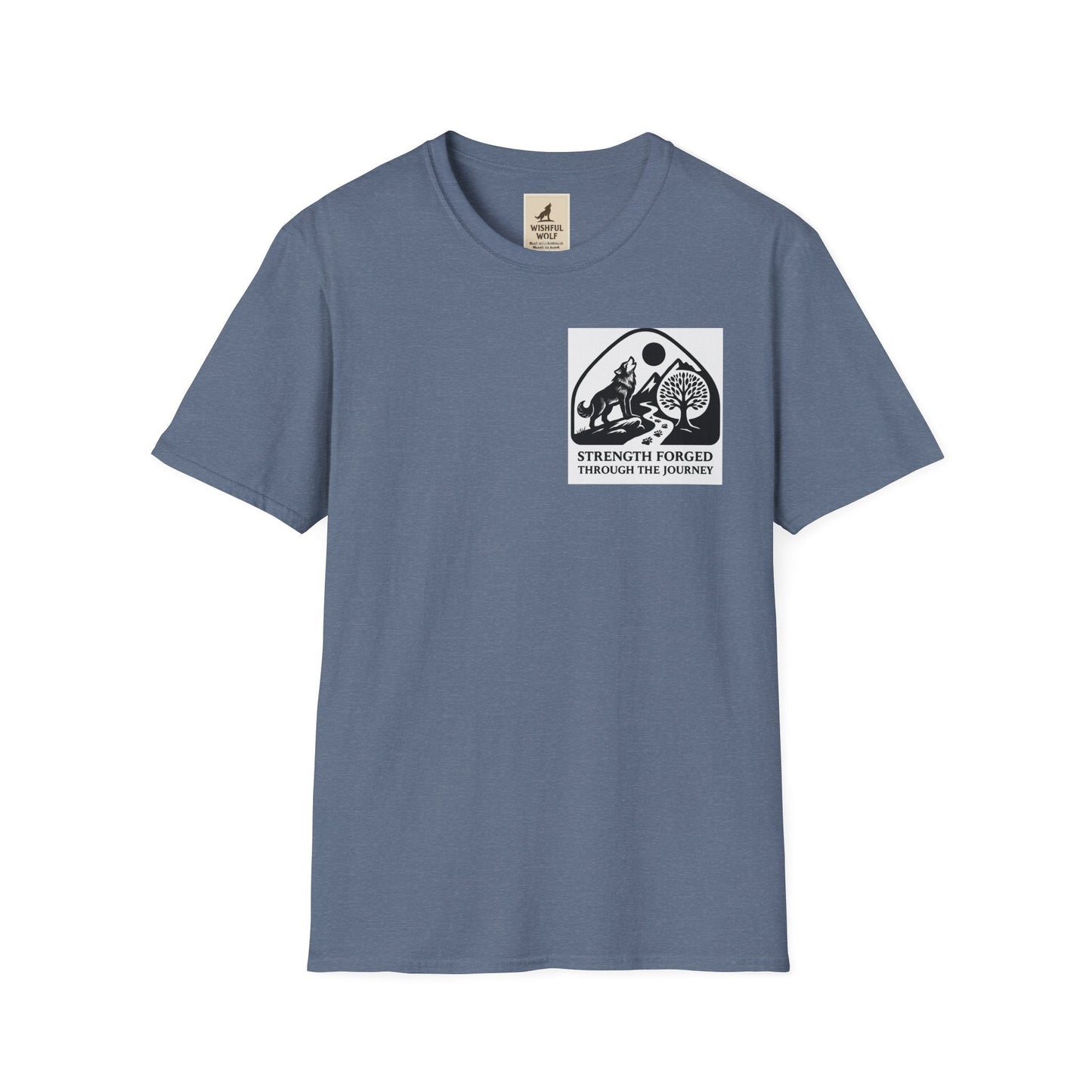 Welding Gift T-Shirt with "Strength Forged Through the Journey" graphic for metalworkers and welders.
