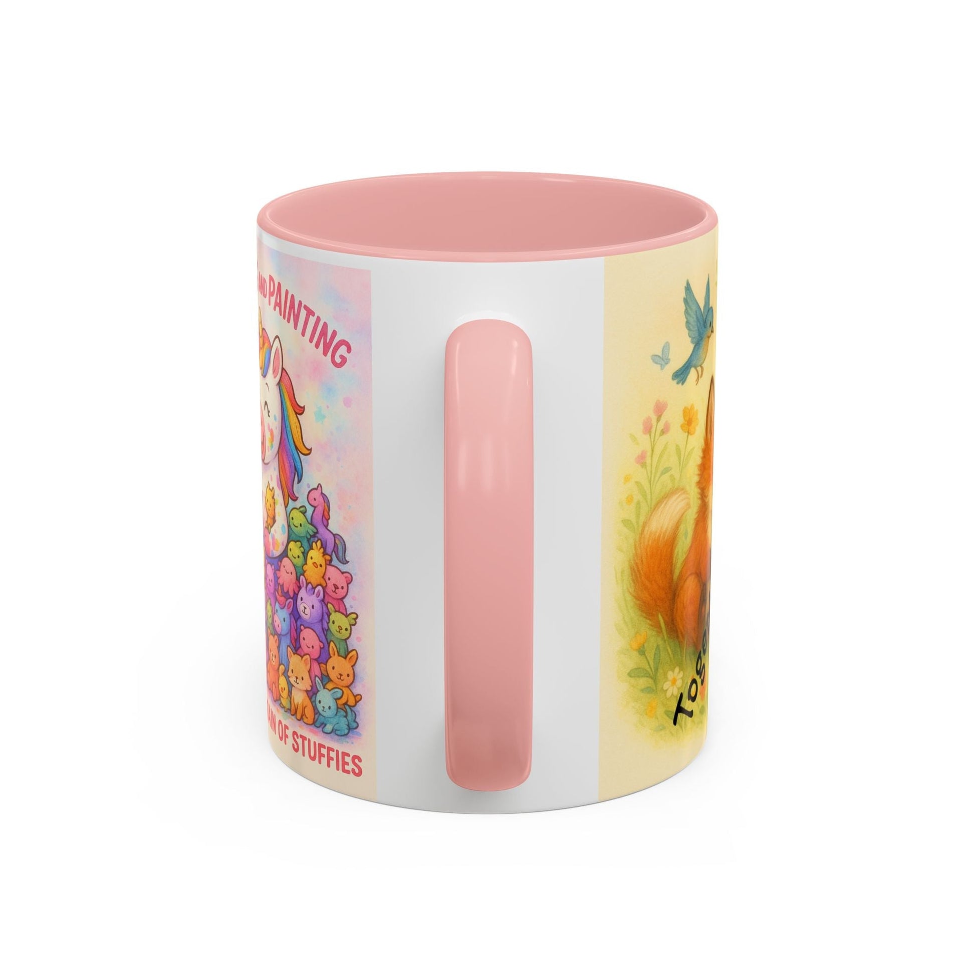 Whimsical Cat Mug with playful cat and unicorn design, 11oz and 15oz sizes, perfect for cat lovers and creatives.