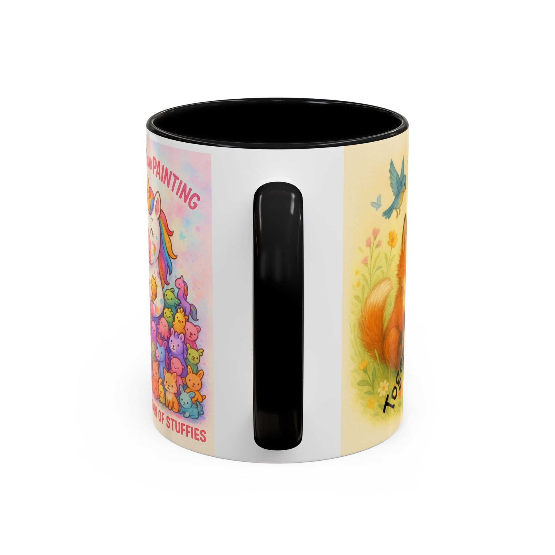 Whimsical Cat Mug featuring playful cat and unicorn design, perfect for animal lovers and creative minds.