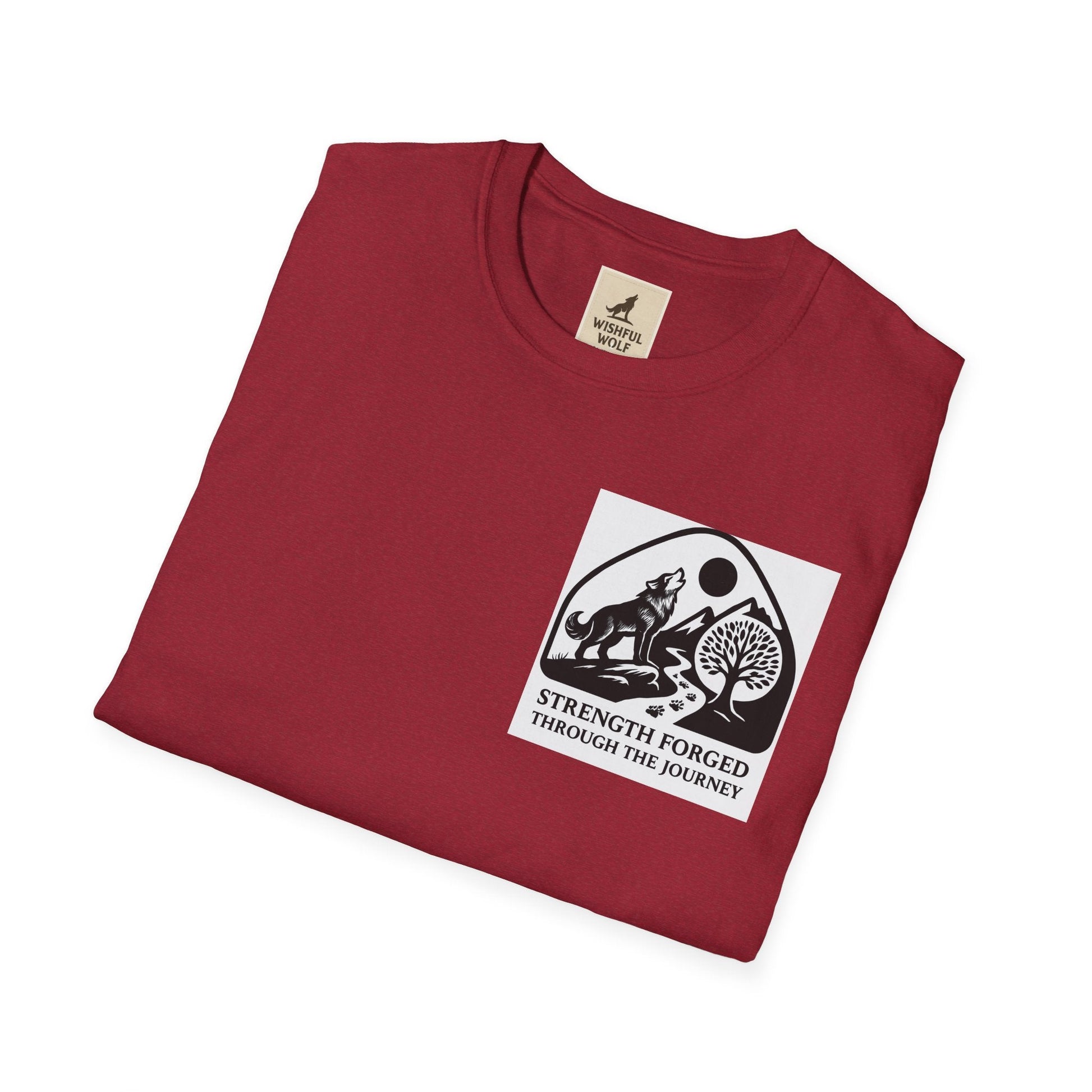 Welding Gift T-Shirt folded with "Strength Forged Through the Journey" graphic, suitable for metalworkers and welders.