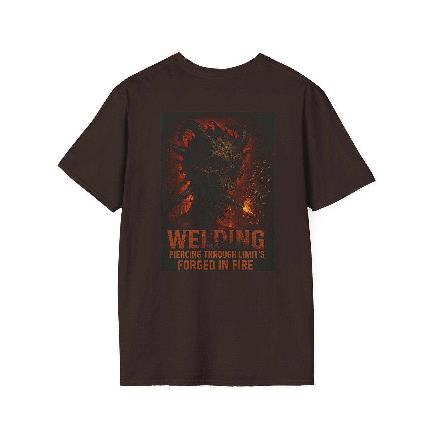 Welding Gift T-Shirt with "Forged in Fire" graphic for metalworkers, black, cotton.