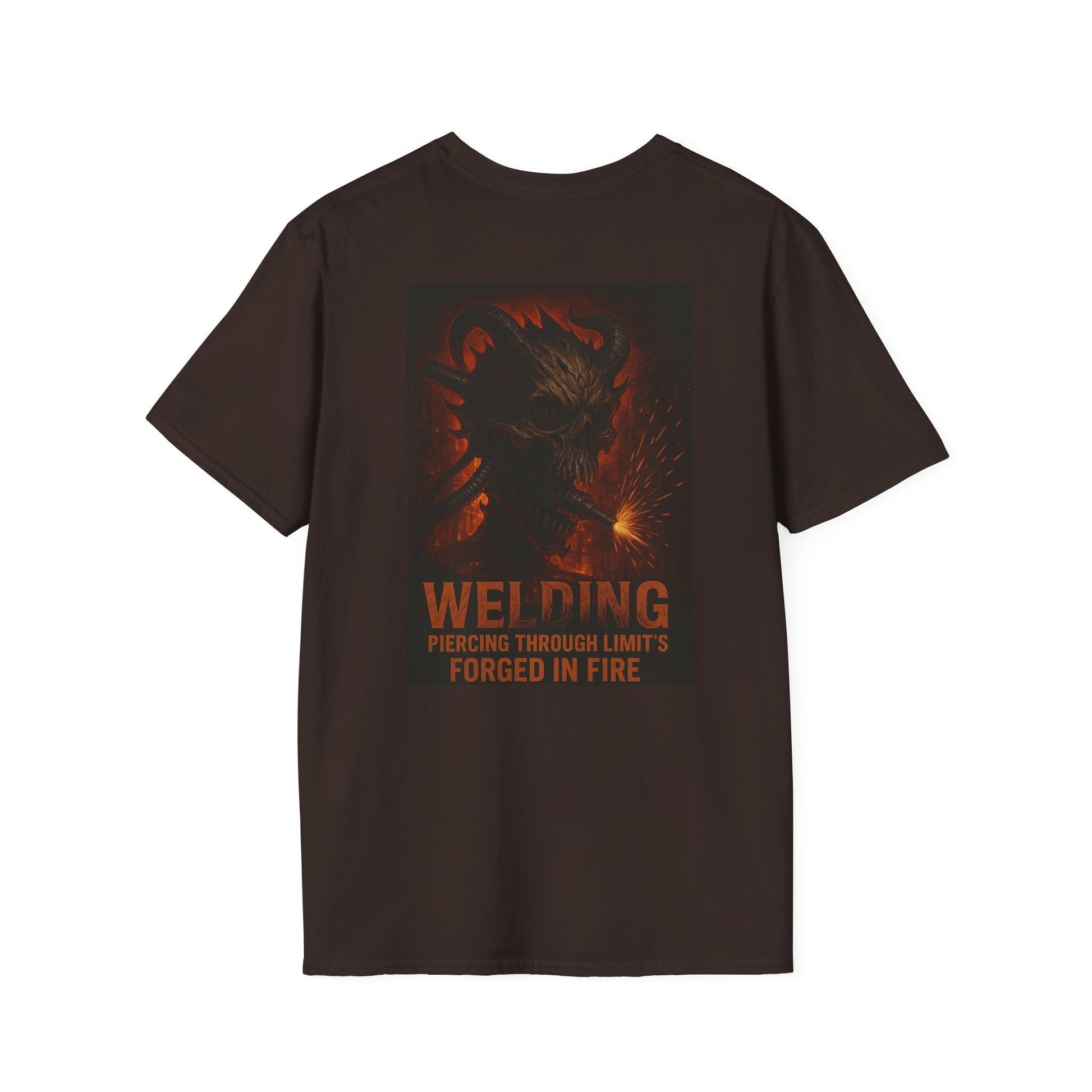 Welding Gift T-Shirt with "Forged in Fire" graphic for metalworkers, black, cotton.