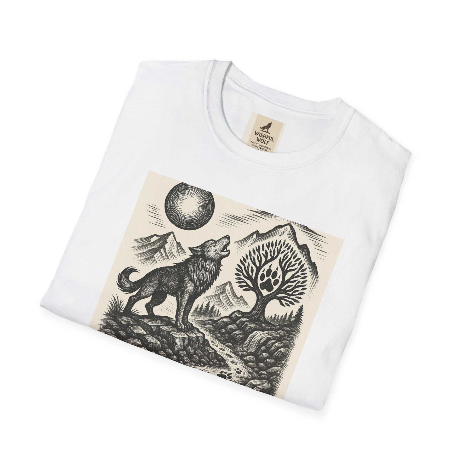 Inspirational Wolf T-Shirt featuring a bold nature design with a wolf illustration and a message of kindness.