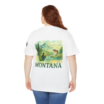 Montana Fishing Tee with "Born to Fish" graphic, perfect for nature lovers and anglers.