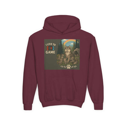 Youth Wildlife Hoodie with nature quote and wolf graphic for kids.