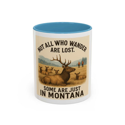 Montana Adventure Mug featuring a rustic elk design with nature-inspired imagery, perfect for adventurous souls.