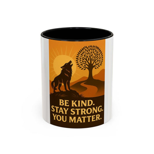 Inspirational Wolf Coffee Mug with motivational design, available in 11oz and 15oz sizes.