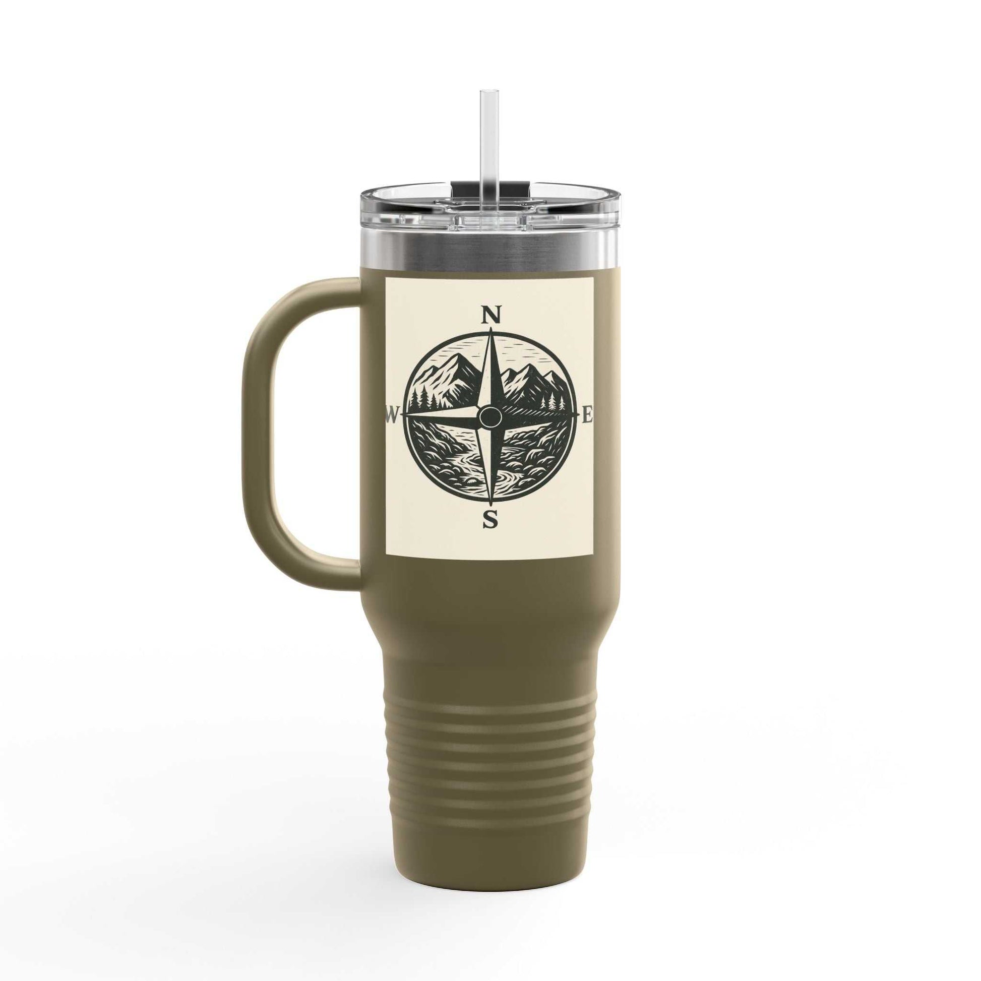 40oz Montana Compass Travel Mug – Insulated stainless steel cup with compass design.