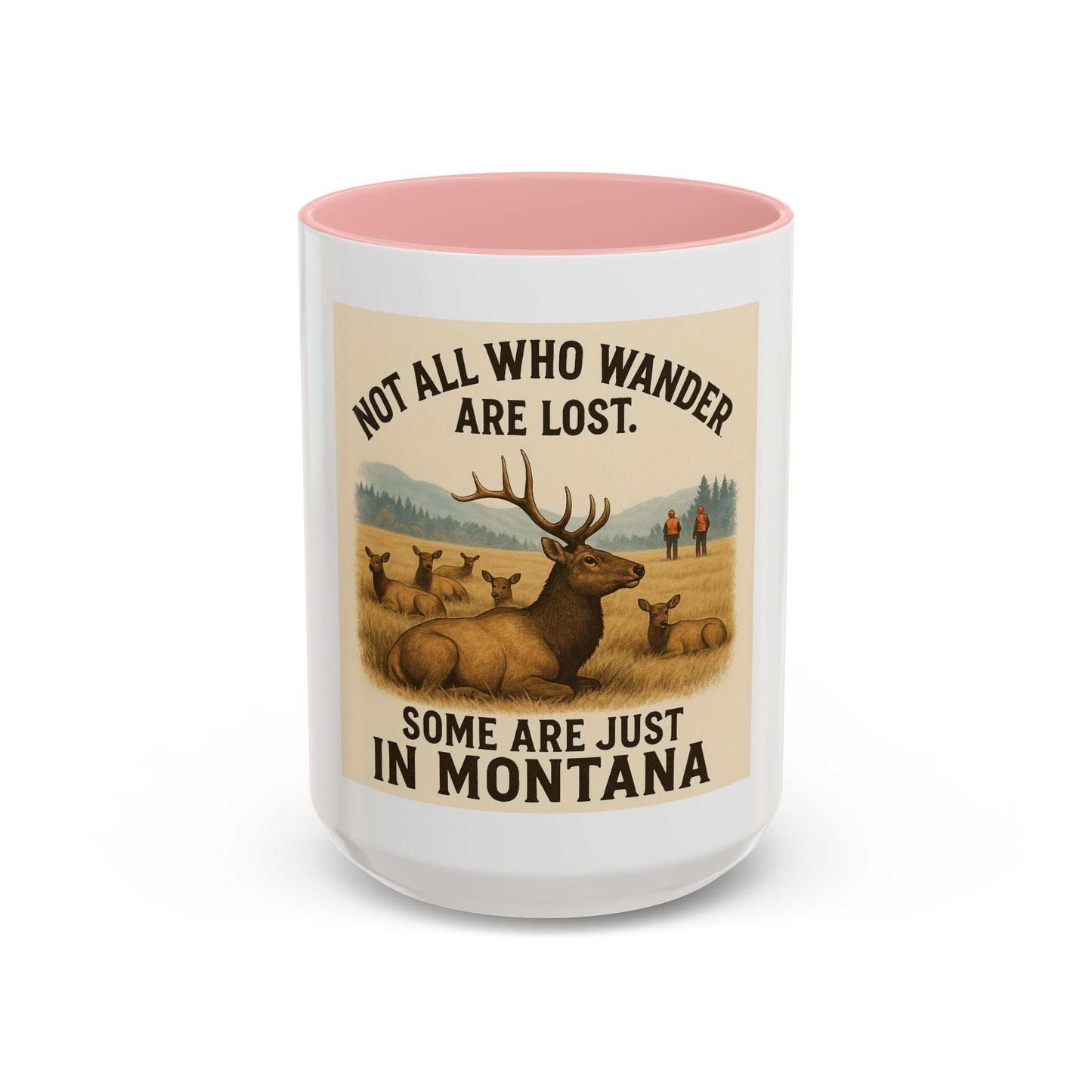 Montana Adventure Mug with rustic elk design, cozy ceramic coffee cup for nature lovers.
