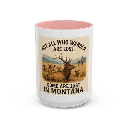 Montana Adventure Mug with rustic elk design, cozy ceramic coffee cup for nature lovers.