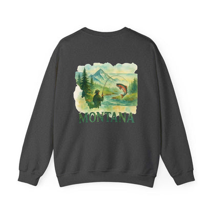 Born to Fish Sweatshirt with fishing graphic and 'Montana' text.
