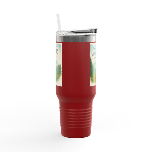 Montana 40oz Adventure Mug with elk-inspired design, ergonomic handle, and spill-resistant lid.