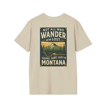 Montana Adventure Tee with wilderness graphic and text about Montana's spirit, perfect for nature lovers.