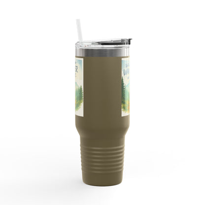Montana 40oz Adventure Mug with rugged design, ergonomic handle, and spill-resistant lid.