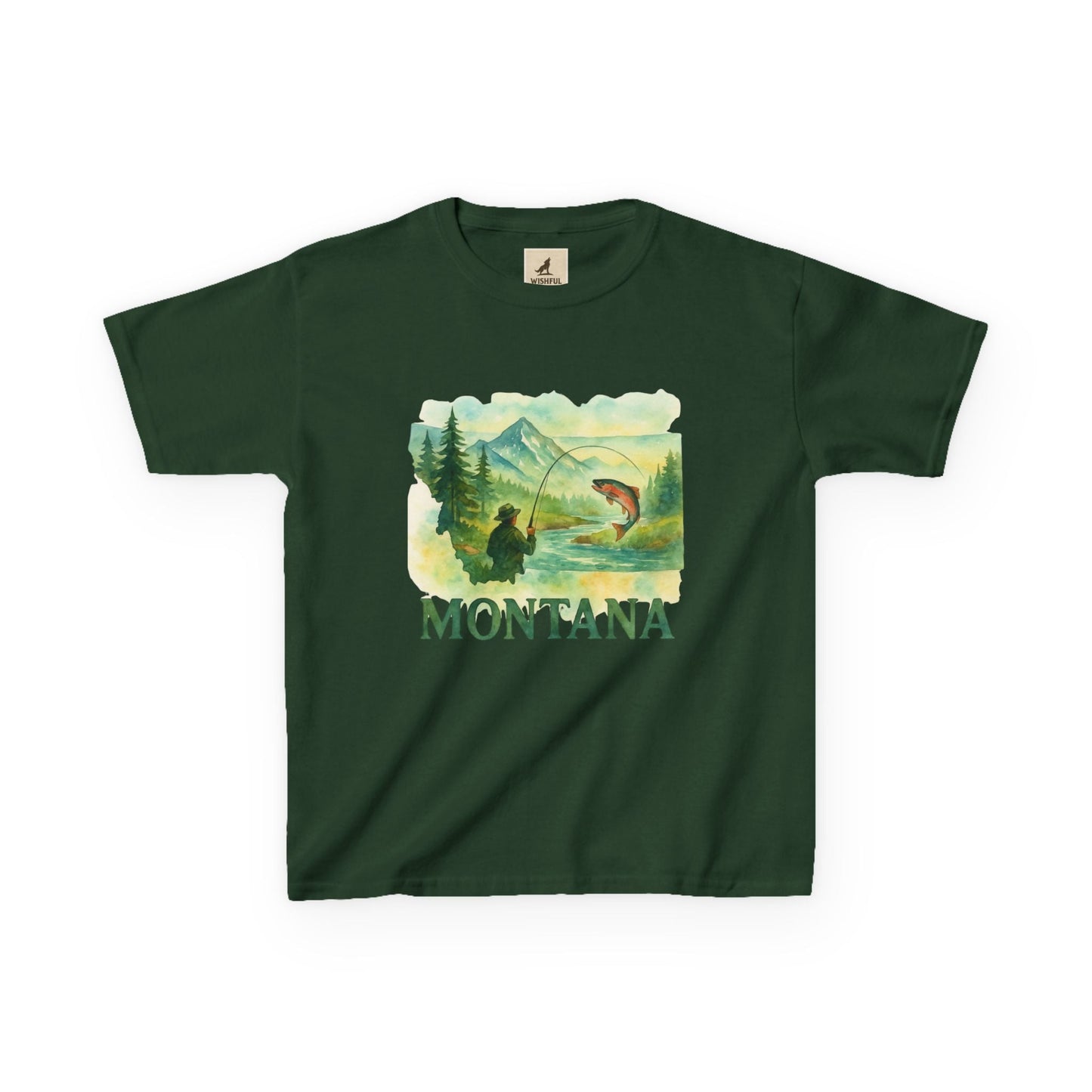 Nature-inspired Montana Adventure Kids Tee for youth with mountain and forest graphic design.