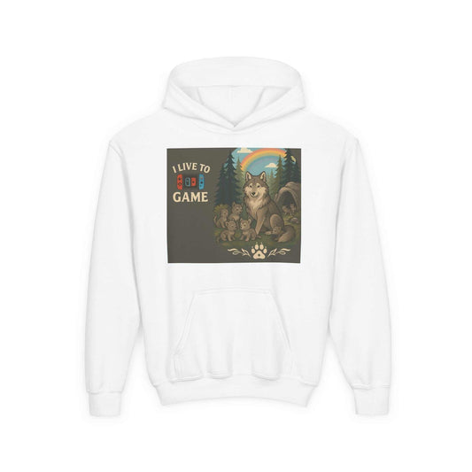Youth Wildlife Hoodie with nature graphics and motivational quote for kids.
