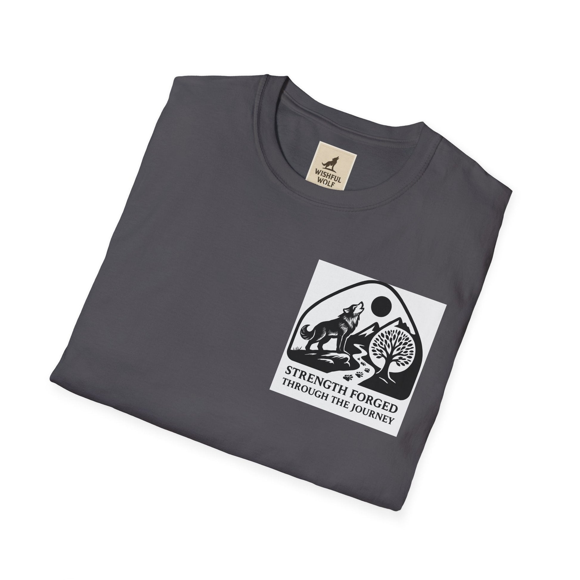 Welding Gift T-Shirt with "Strength Forged Through the Journey" graphic, folded and displayed.