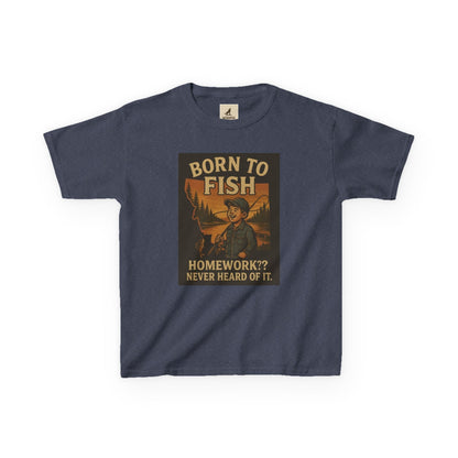 Kids Fishing T-Shirt – Funny Born to Fish, Skip Homework Design