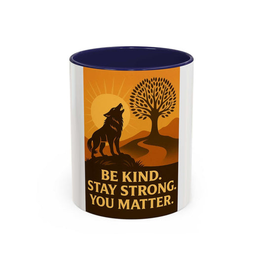 Inspirational Wolf Coffee Mug with motivational message and vibrant design, available in 11oz and 15oz sizes.