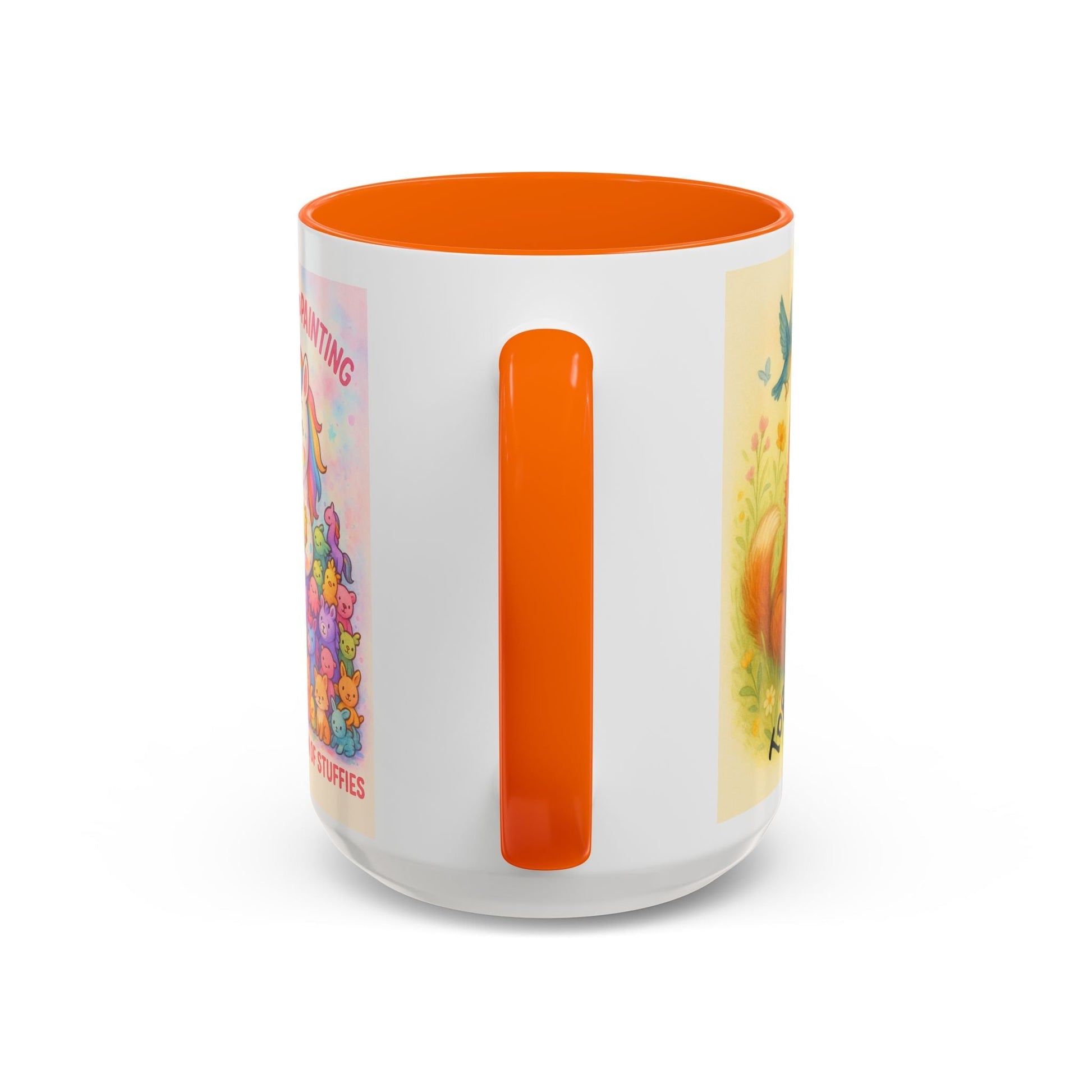 Whimsical Cat Mug with playful cat and unicorn design, vibrant handle, and ceramic build.