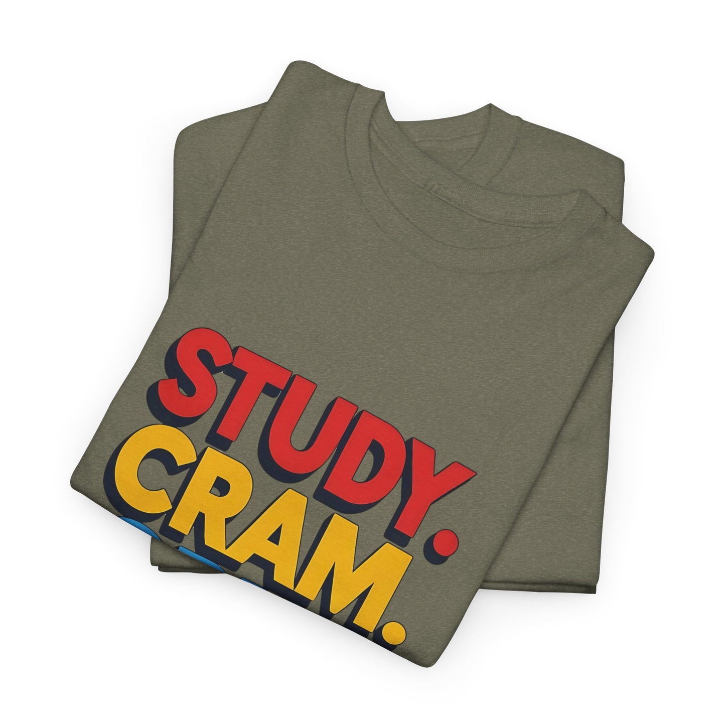 Study Cram Cry Repeat Tee, Unisex Heavy Cotton T-Shirt, Student Gift, College Humor Shirt, Exam Prep Apparel, Funny Study Tee