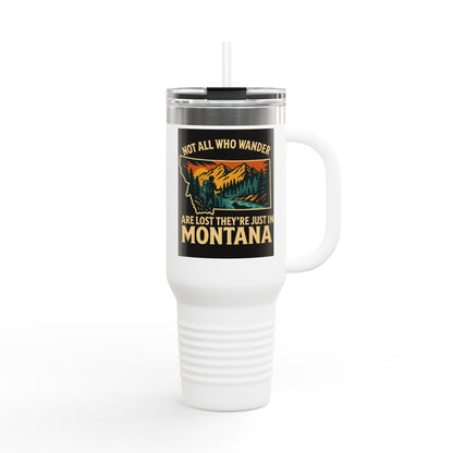 Large 40oz Montana Adventure Mug with bold design, ergonomic handle, and leak-proof lid.