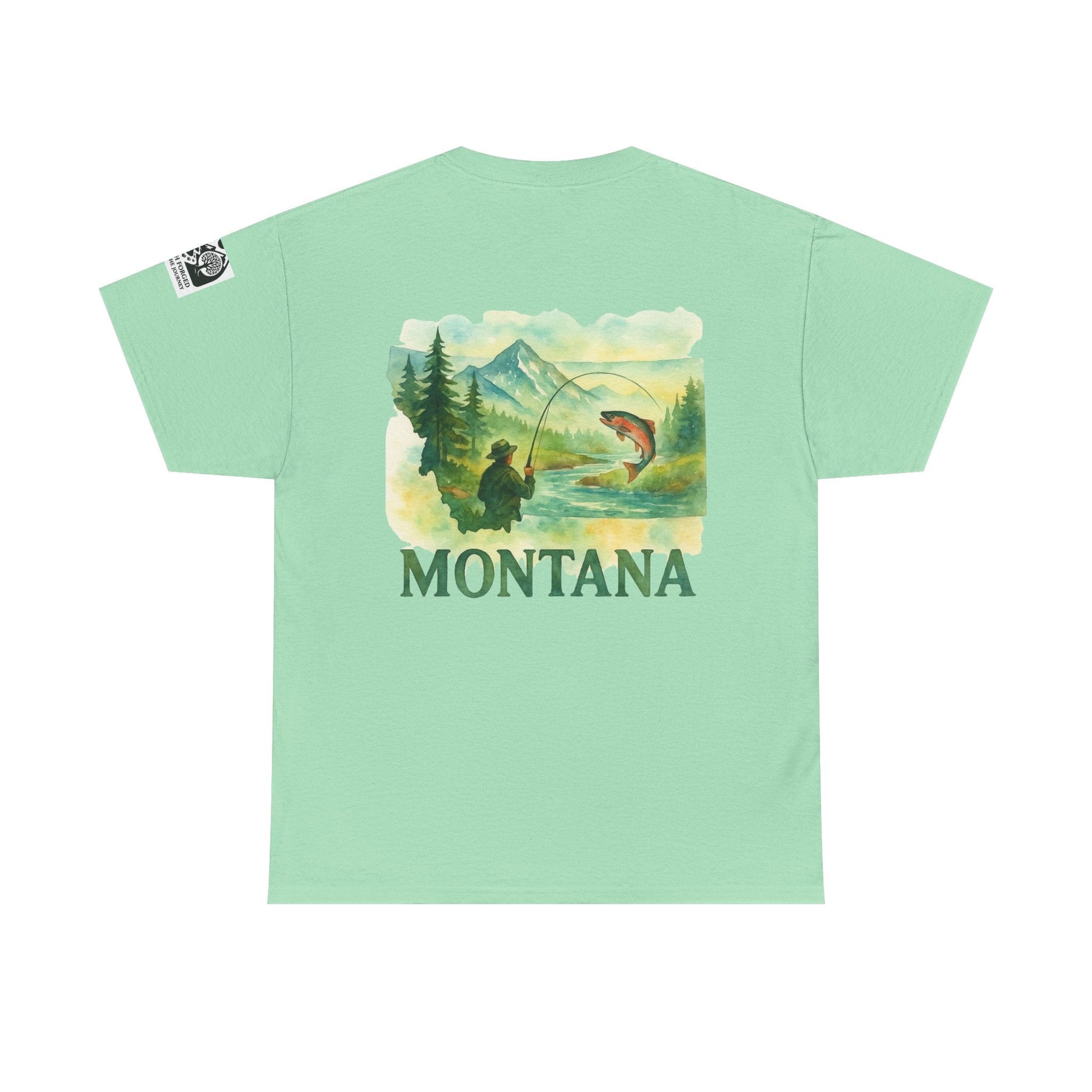 Montana Fishing Tee with "Born to Fish" graphic, ideal for nature lovers and anglers.