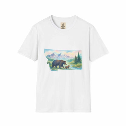 Montana Adventure Tee with vintage bear graphic and mountain backdrop, perfect for nature lovers.
