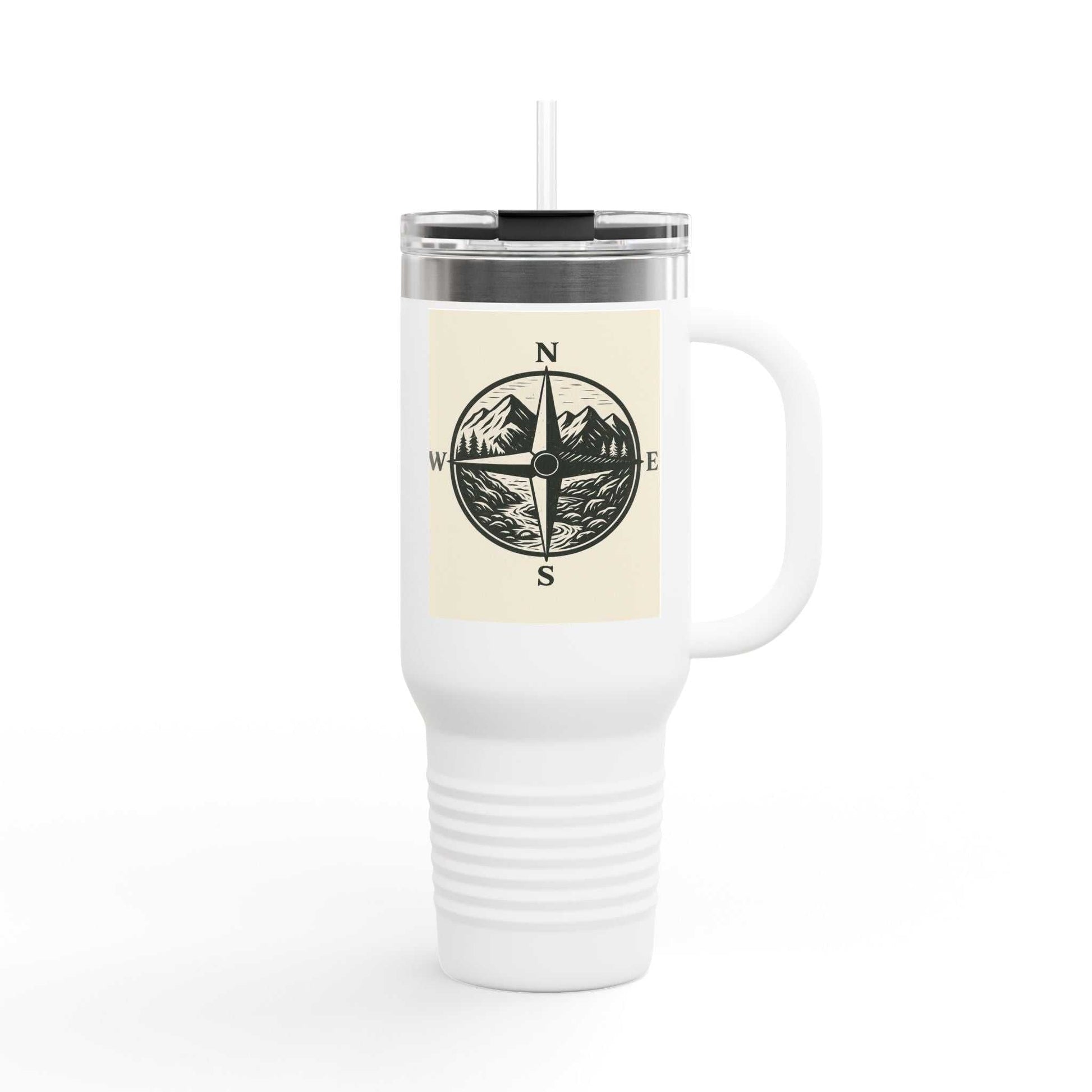 40oz Montana Compass Travel Mug with compass design, insulated for outdoor adventures.