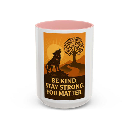 Inspirational Wolf Coffee Mug with motivational message and artwork, available in 11oz and 15oz sizes.