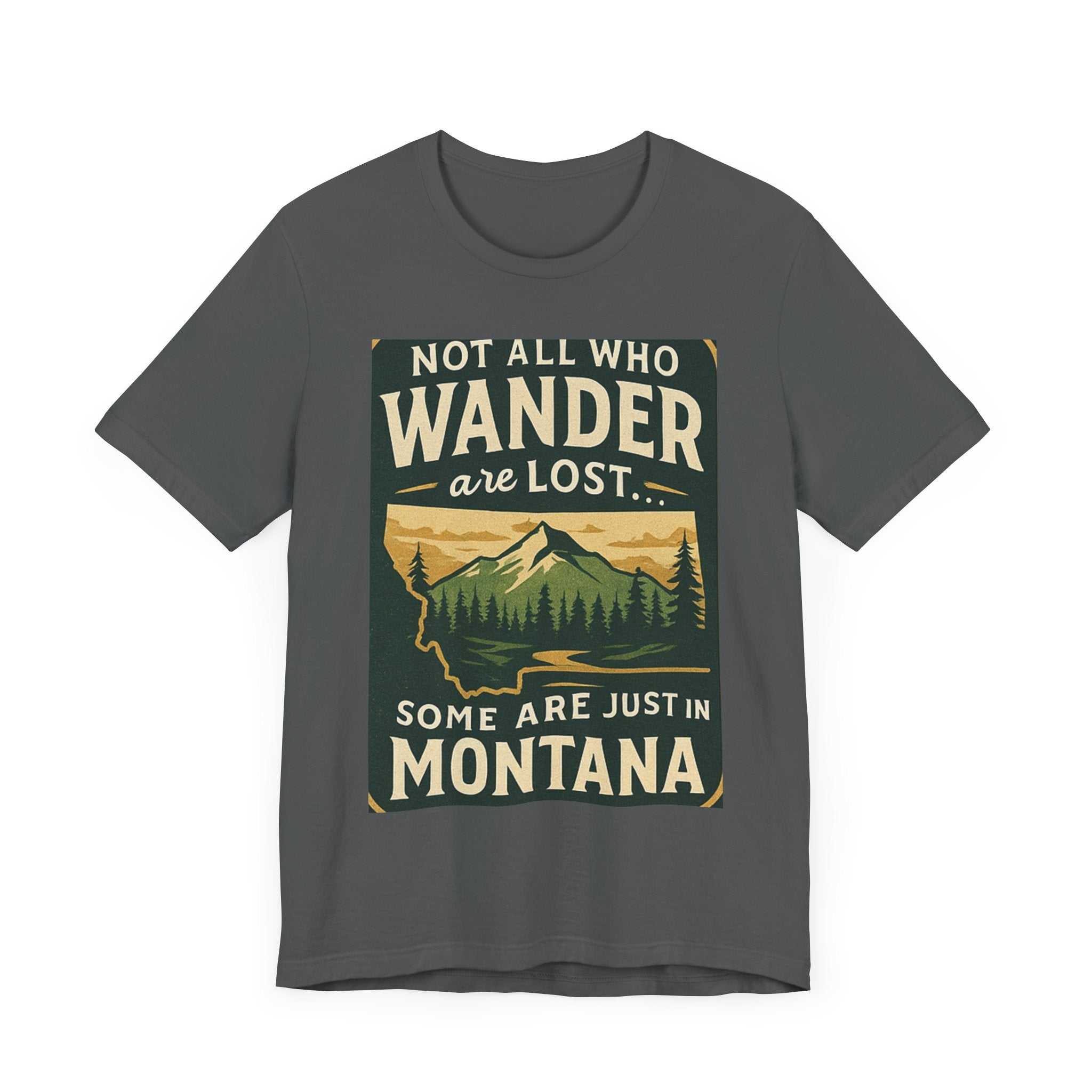 "Get Lost in Montana Tee with scenic landscape graphic, perfect for outdoor adventurers."