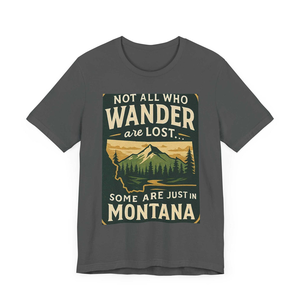 "Get Lost in Montana Tee with scenic landscape graphic, perfect for outdoor adventurers."